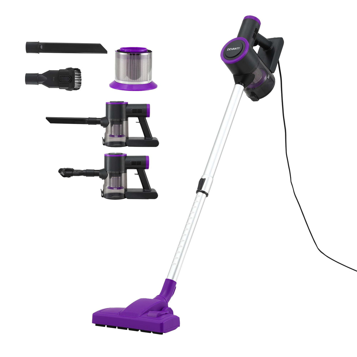 Devanti 3-in-1 Corded Stick Vacuum Cleaner, 16000Pa Strong Suction, Purple Awezingly