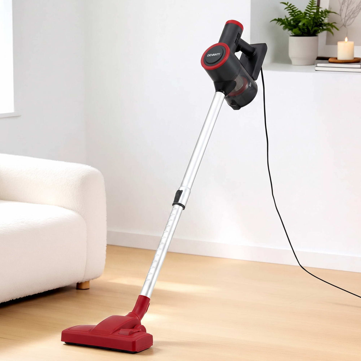 Devanti 3-in-1 Corded Stick Vacuum Cleaner, 16000Pa Strong Suction, Red Awezingly