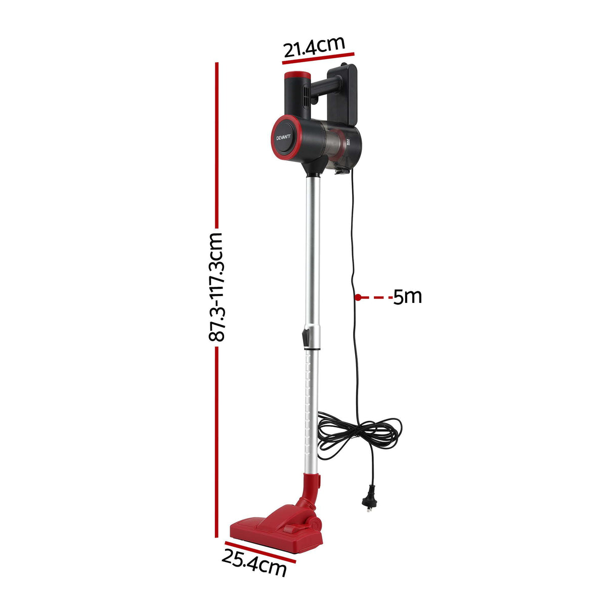 Devanti 3-in-1 Corded Stick Vacuum Cleaner, 16000Pa Strong Suction, Red Awezingly