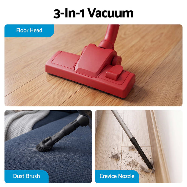 Devanti 3-in-1 Corded Stick Vacuum Cleaner, 16000Pa Strong Suction, Red Awezingly