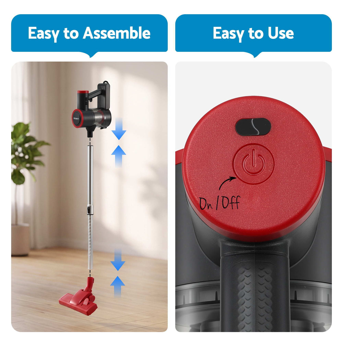 Devanti 3-in-1 Corded Stick Vacuum Cleaner, 16000Pa Strong Suction, Red Awezingly