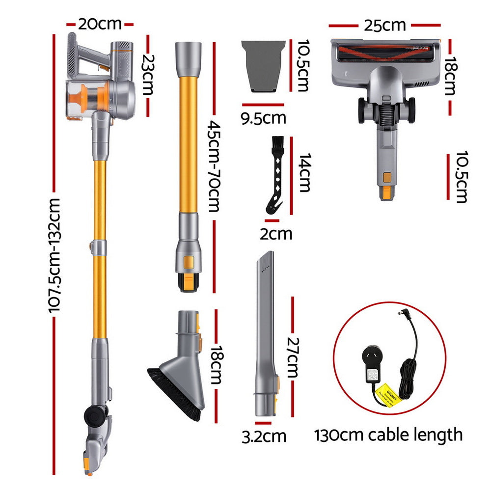 Devanti 300W Stick Vacuum Cleaner Cordless Self-Standing Golden Awezingly