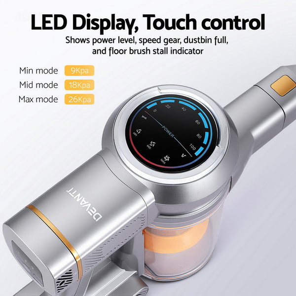 Devanti 300W Stick Vacuum Cleaner Cordless Self-Standing Golden Awezingly