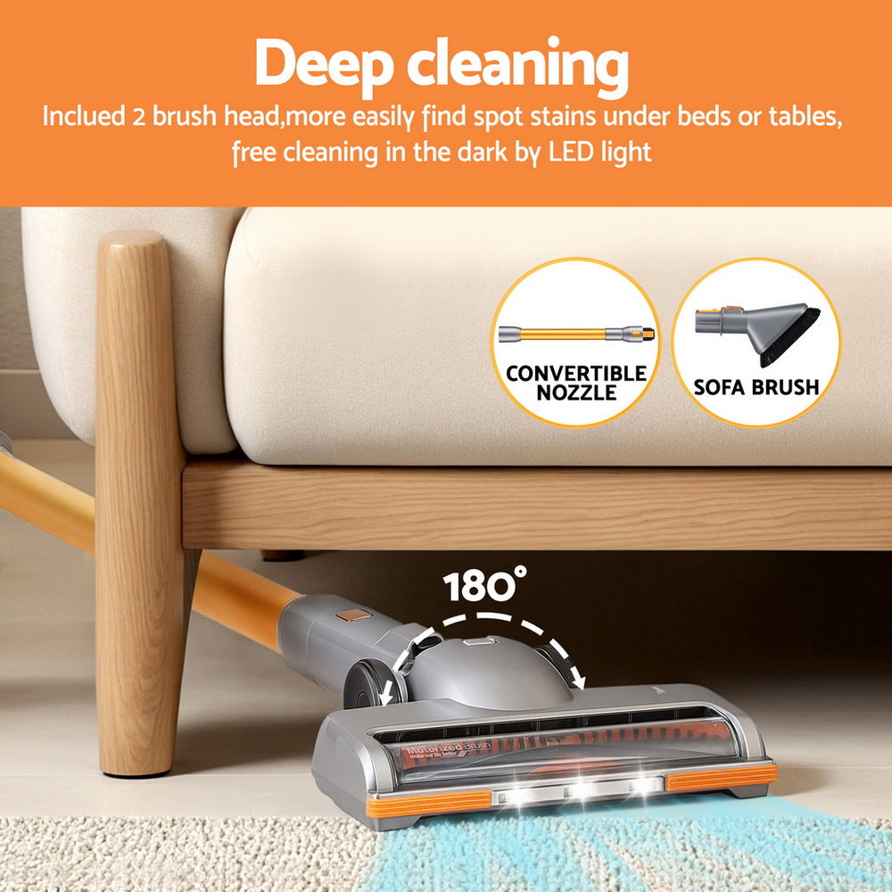 Devanti 300W Stick Vacuum Cleaner Cordless Self-Standing Golden Awezingly