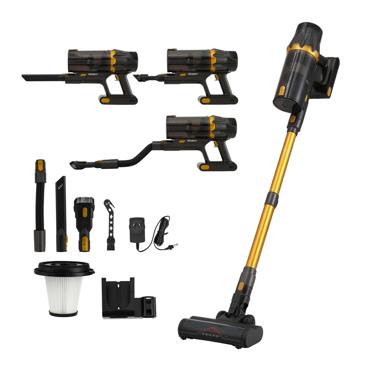 DEVANTI 30000Pa Cordless Stick Vacuum Cleaner 4-in-1 Handheld Vac, Gold Awezingly