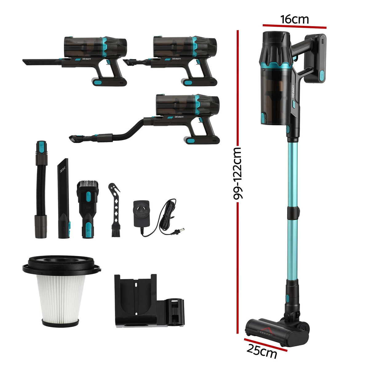 DEVANTI 30000Pa Cordless Stick Vacuum Cleaner 4-in-1 Handheld Vac, Green Awezingly
