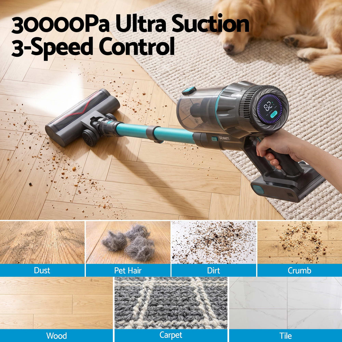 DEVANTI 30000Pa Cordless Stick Vacuum Cleaner 4-in-1 Handheld Vac, Green Awezingly