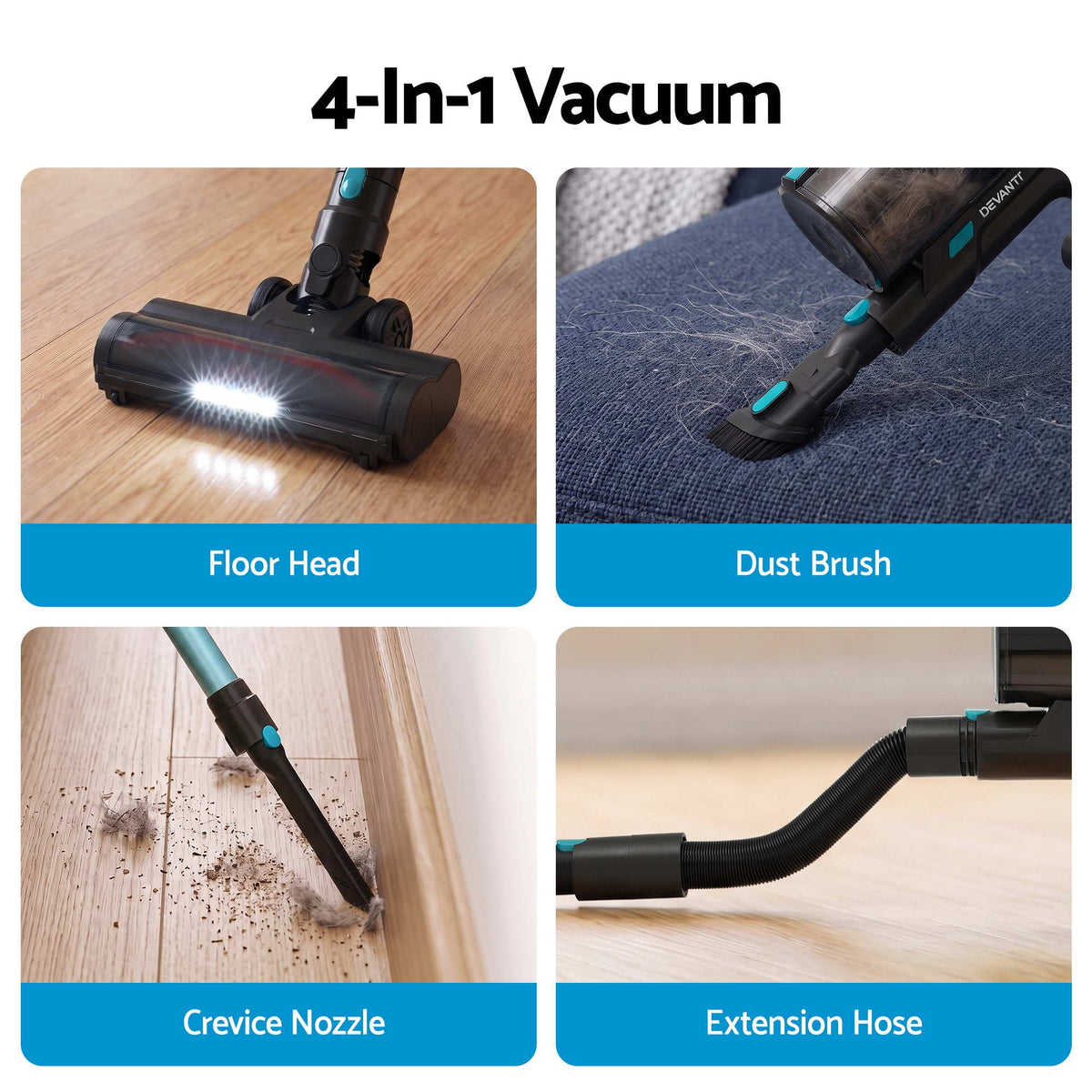 DEVANTI 30000Pa Cordless Stick Vacuum Cleaner 4-in-1 Handheld Vac, Green Awezingly