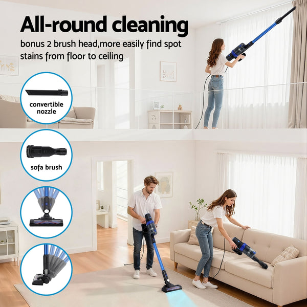 Devanti Stick Vacuum Cleaner Brushless Cordless 350W Blue Awezingly