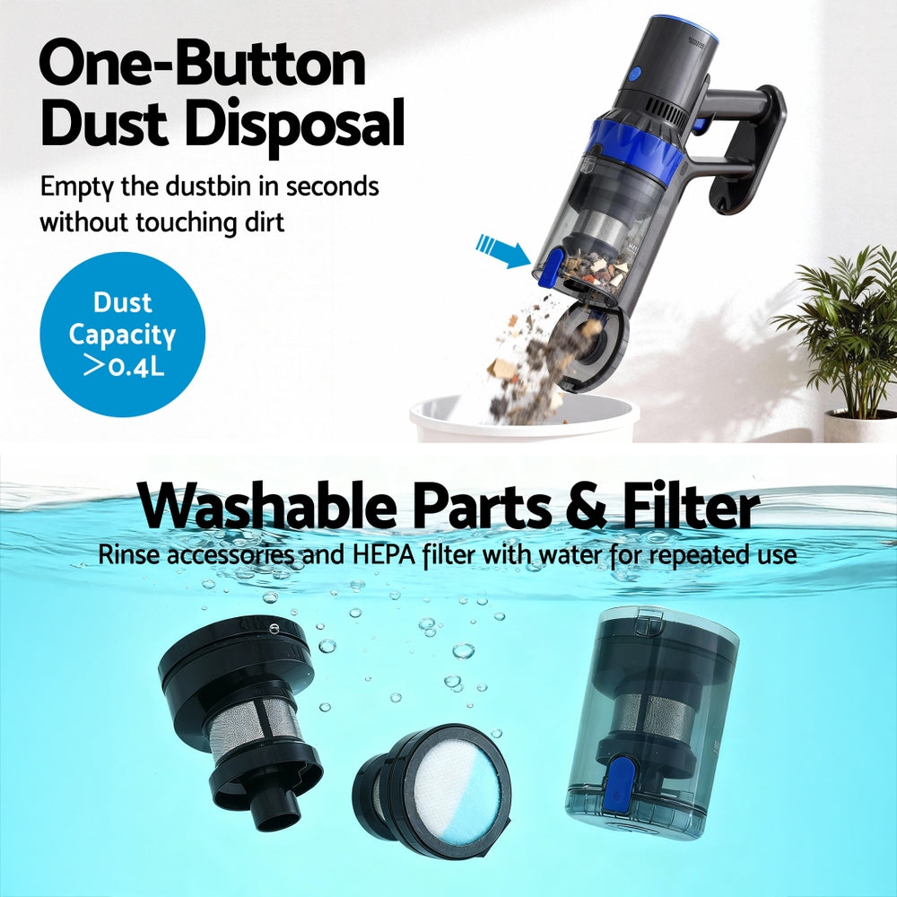 Devanti Stick Vacuum Cleaner Brushless Cordless 350W Blue Awezingly