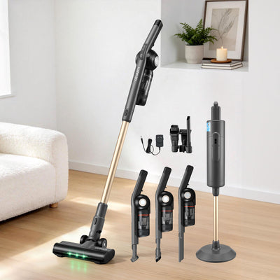 Devanti Cordless Vacuum Cleaner with Auto-Empty Dust Station, 18kPa Powerful Suction 1.05kg Lightweight 40Mins Runtime 3-Speed LED Floor Head Washable HEPA Filter Stick Vacuum, Grey