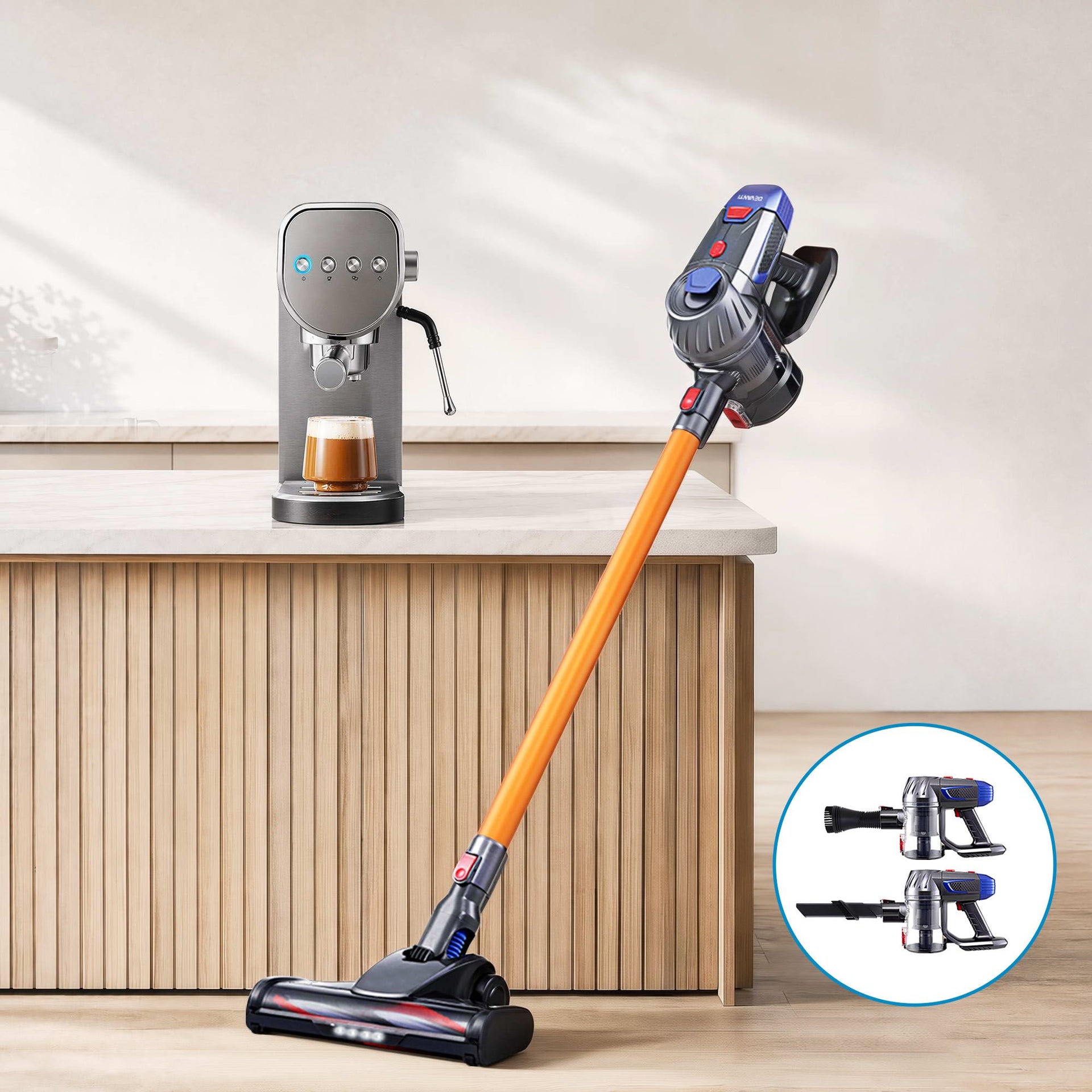 Devanti K7 Cordless Stick Vacuum Cleaner plus Coffee Maker Machine Espresso Devanti