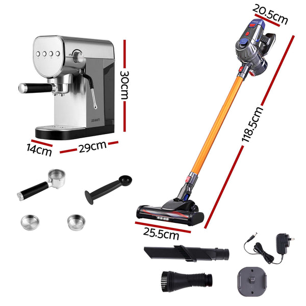 Devanti K7 Cordless Stick Vacuum Cleaner plus Coffee Maker Machine Espresso Devanti