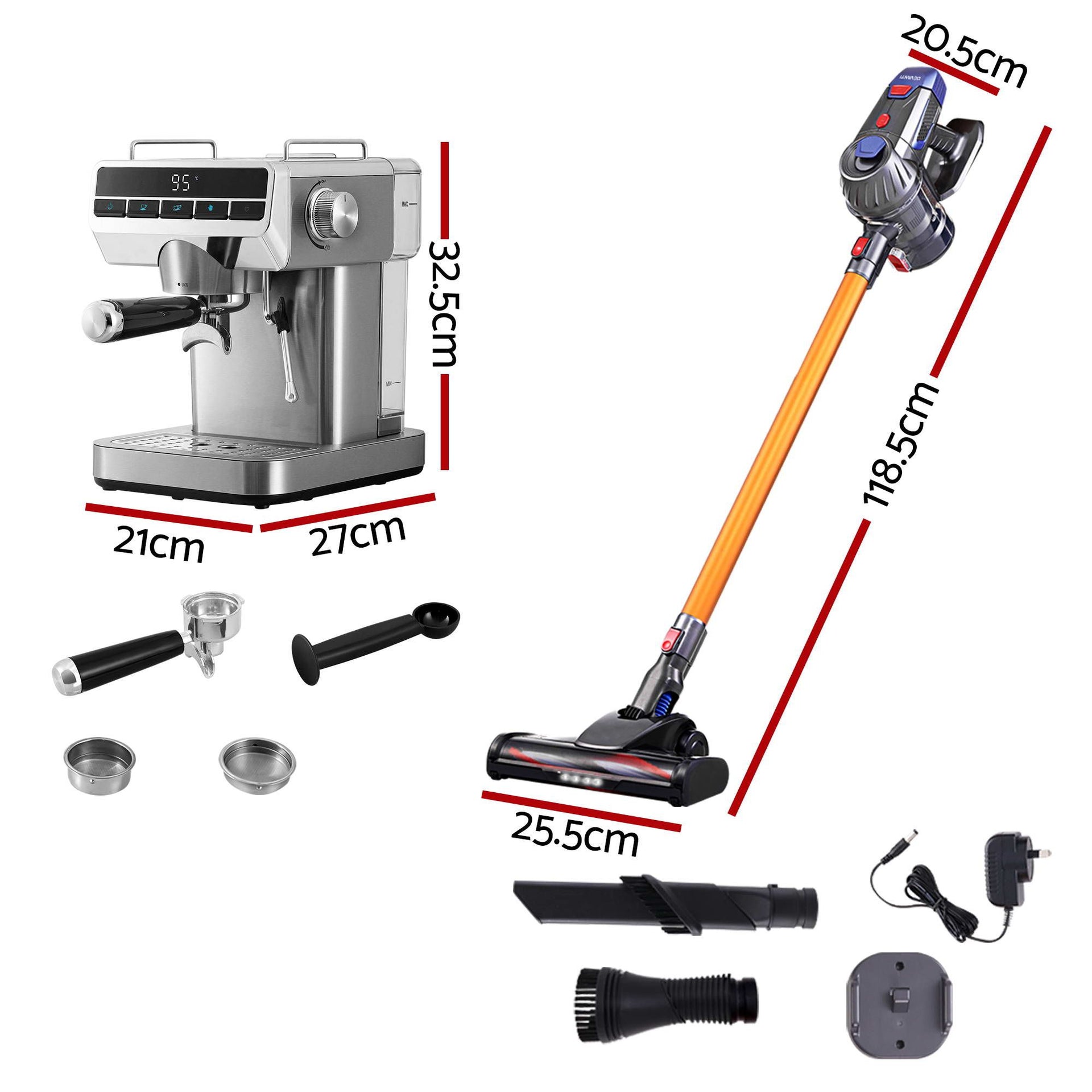 Devanti K7 Cordless Stick Vacuum Cleaner plus Coffee Maker Machine Espresso Devanti