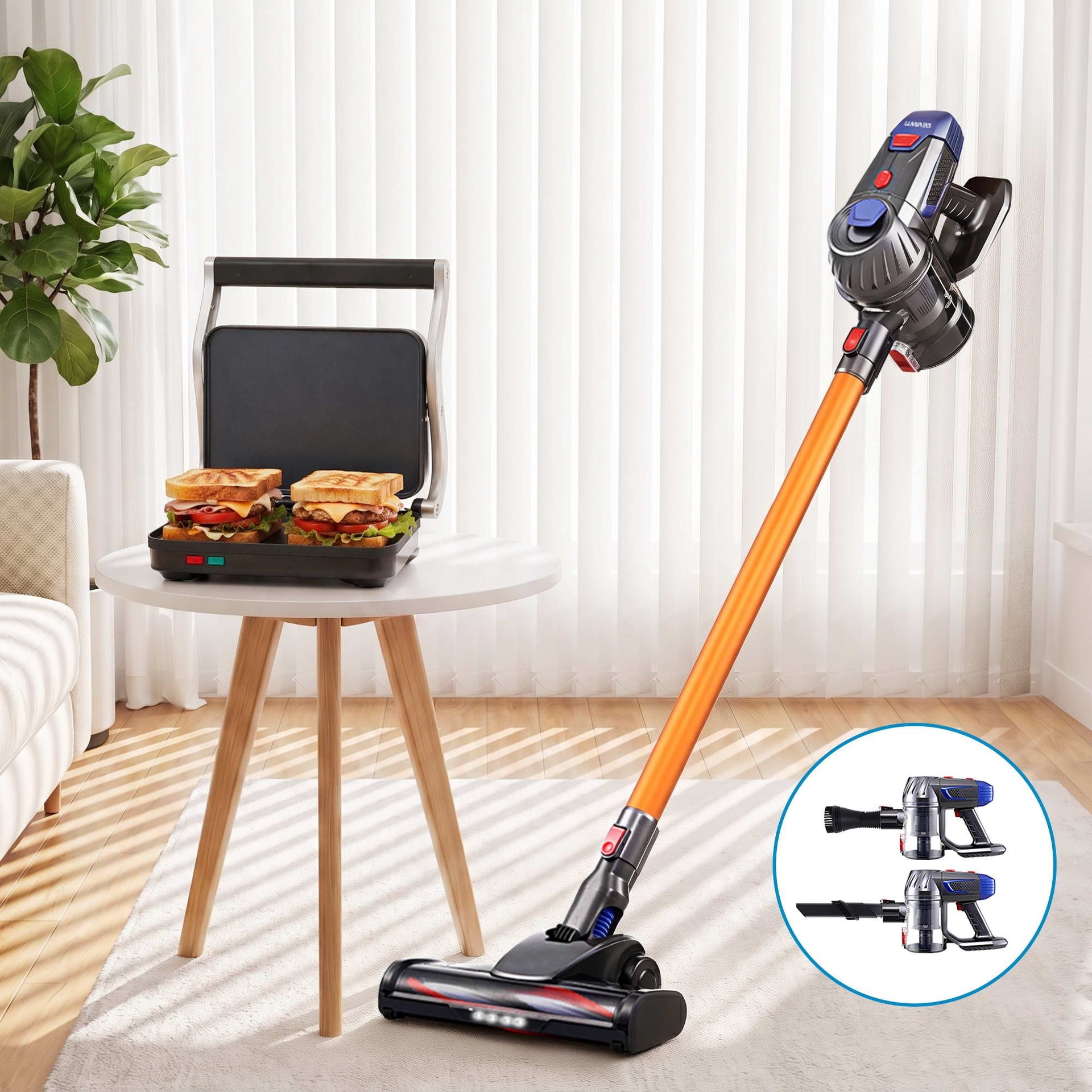 Devanti K7 Cordless Stick Vacuum Cleaner plus Sandwich Maker Panini Press Devanti