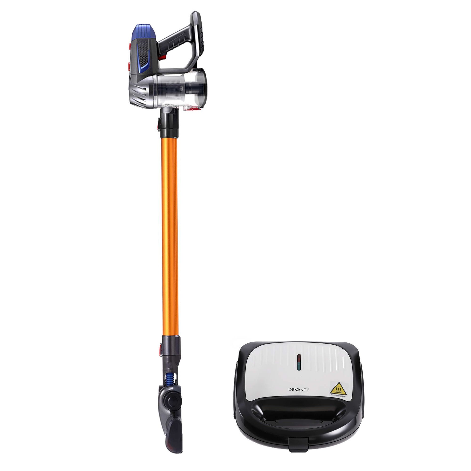 Devanti K7 Cordless Stick Vacuum Cleaner plus 3-in-1 Sandwich Maker Awezingly