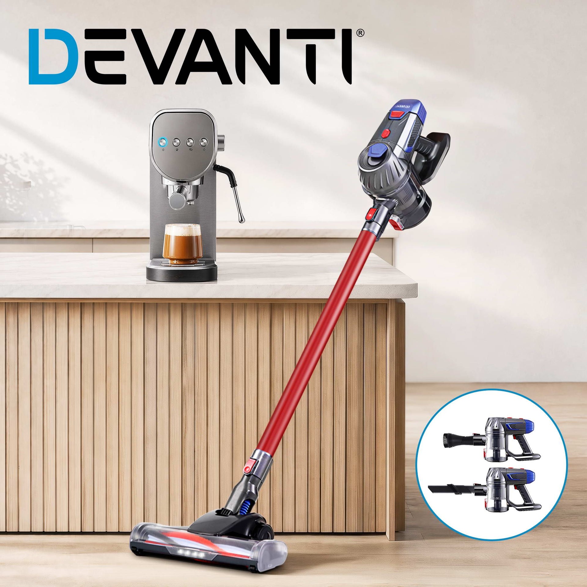 Devanti K7 Cordless Stick Vacuum Cleaner plus Coffee Maker Machine Espresso Devanti