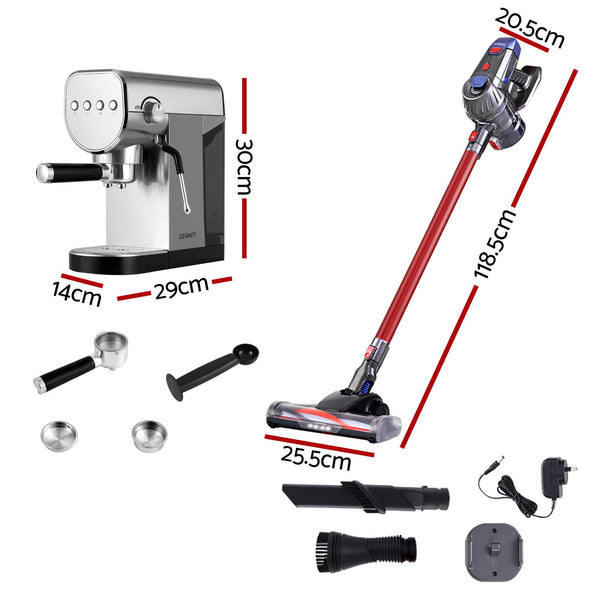 Devanti K7 Cordless Stick Vacuum Cleaner plus Coffee Maker Machine Espresso Devanti