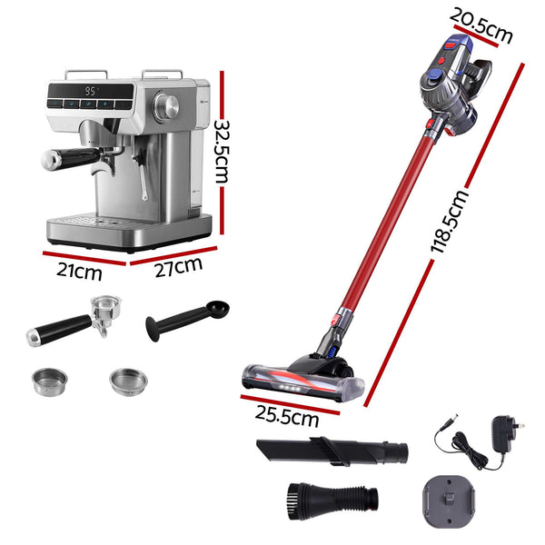 Devanti K7 Cordless Stick Vacuum Cleaner plus Coffee Maker Machine Espresso Awezingly