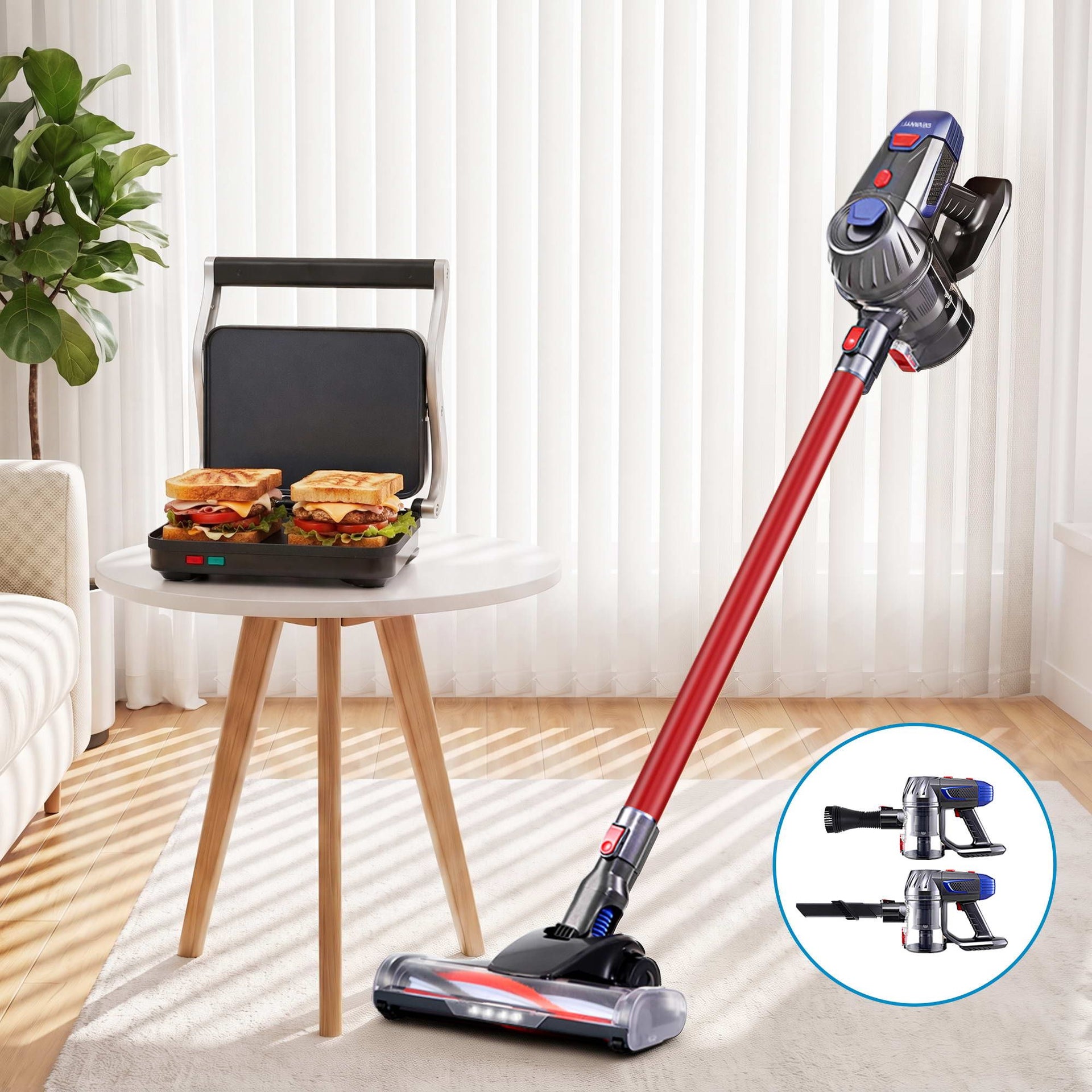 Devanti K7 Cordless Stick Vacuum Cleaner plus Sandwich Maker Panini Press Devanti
