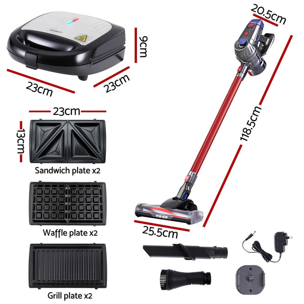 Devanti K7 Cordless Stick Vacuum Cleaner plus 3-in-1 Sandwich Maker Awezingly