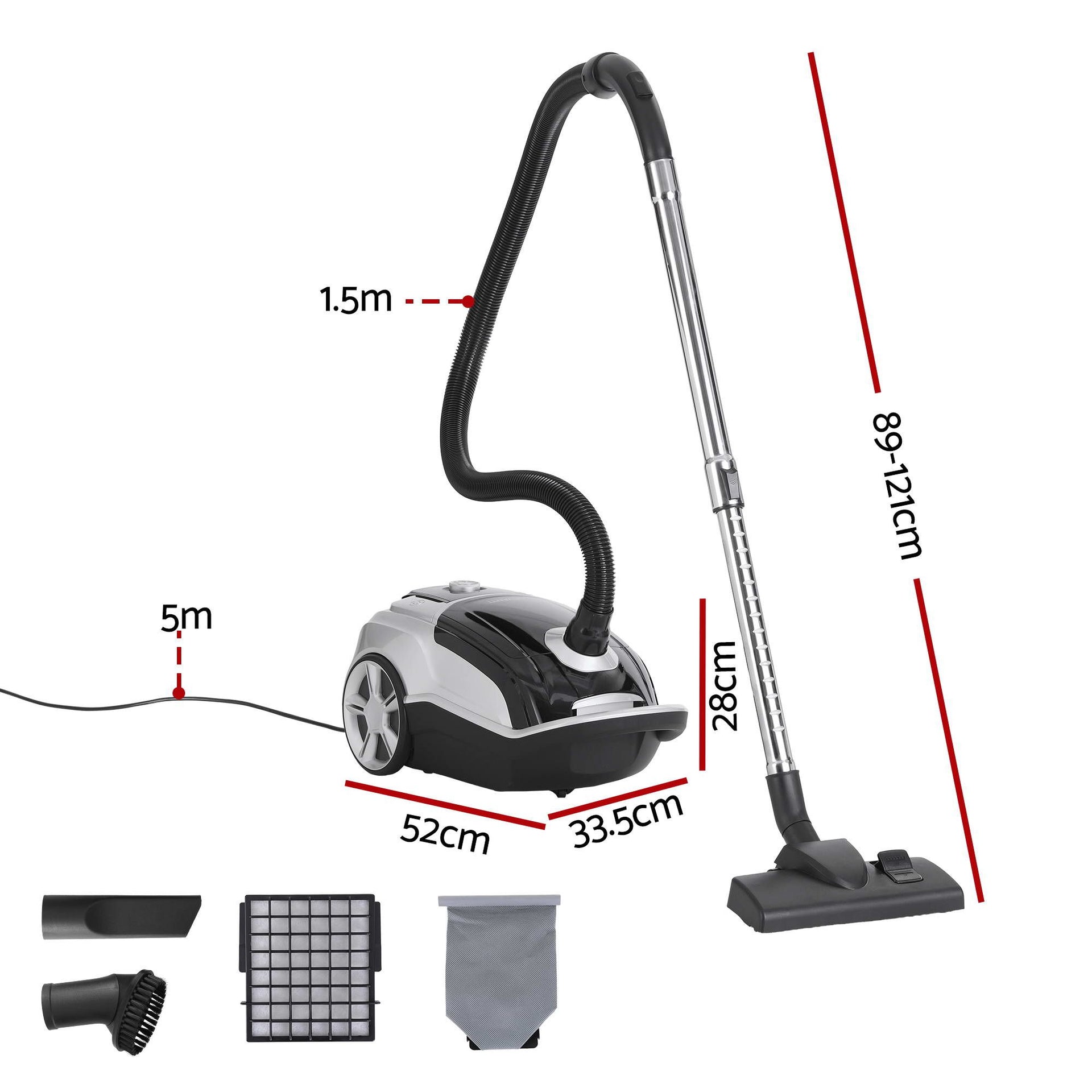 DEVANTI Bagged Vacuum Cleaner Powerful Suction for Carpet Wood Tile Floor Awezingly