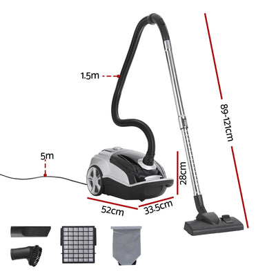DEVANTI Bagged Vacuum Cleaner Powerful Suction for Carpet Wood Tile Floor