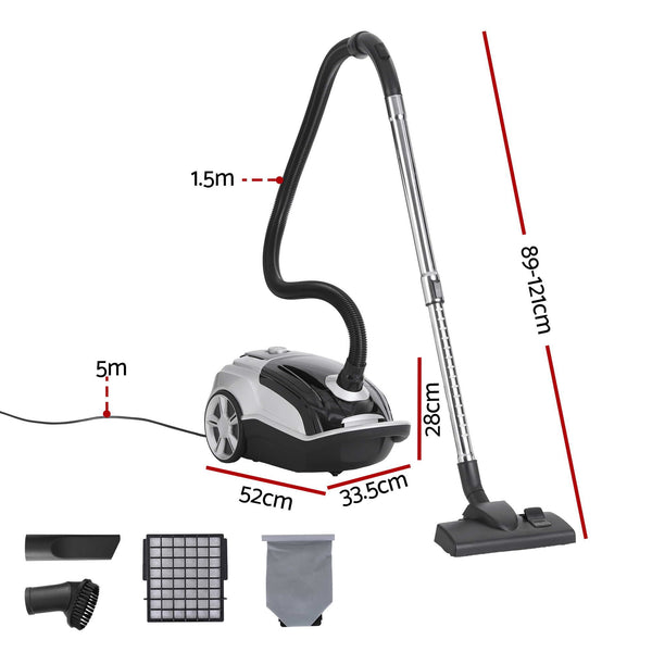 DEVANTI Bagged Vacuum Cleaner Powerful Suction for Carpet Wood Tile Floor Awezingly