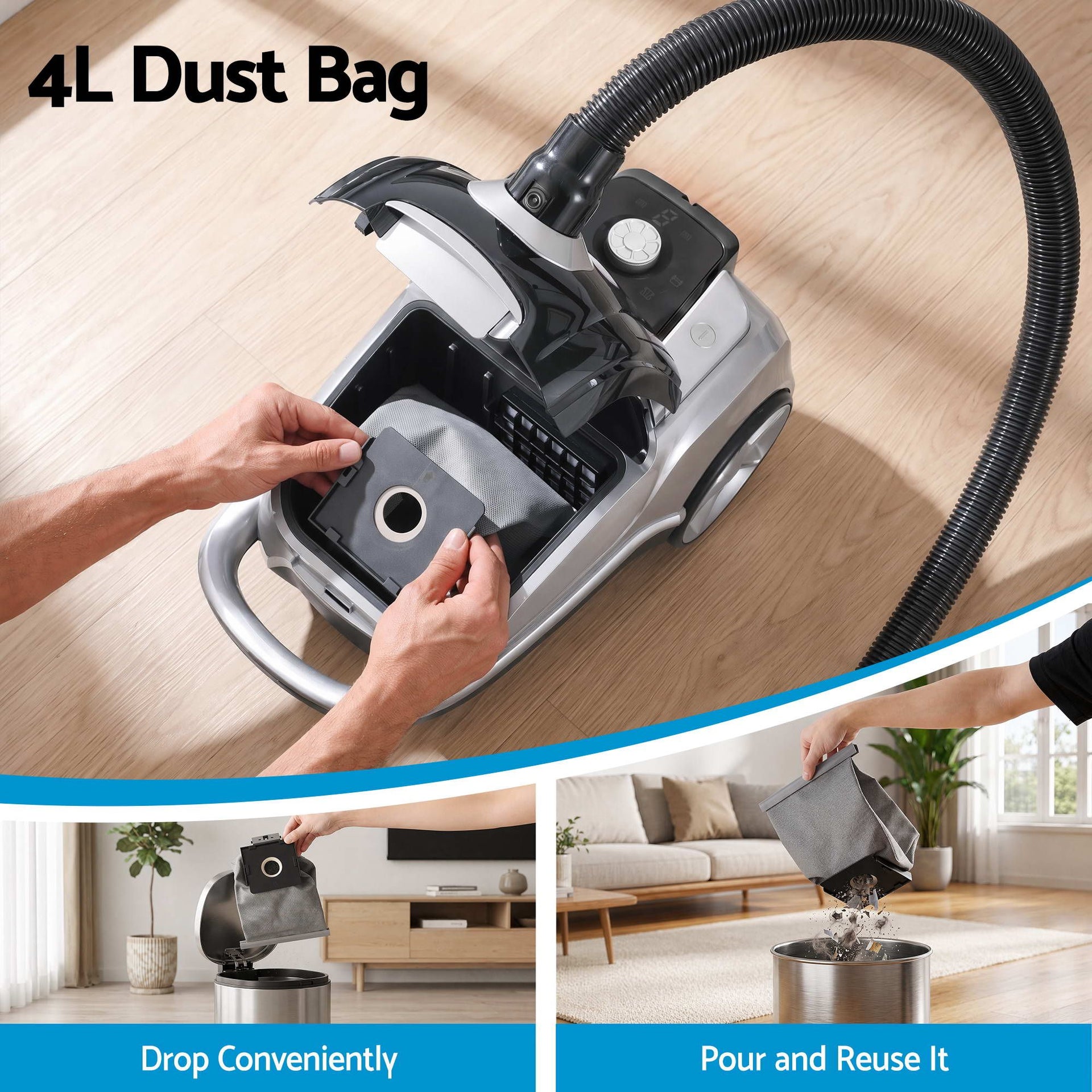 DEVANTI Bagged Vacuum Cleaner Powerful Suction for Carpet Wood Tile Floor Awezingly