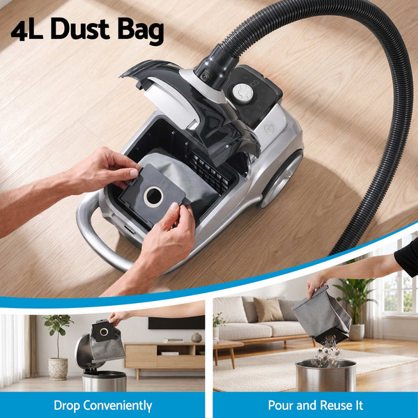 DEVANTI Bagged Vacuum Cleaner Powerful Suction for Carpet Wood Tile Floor Awezingly