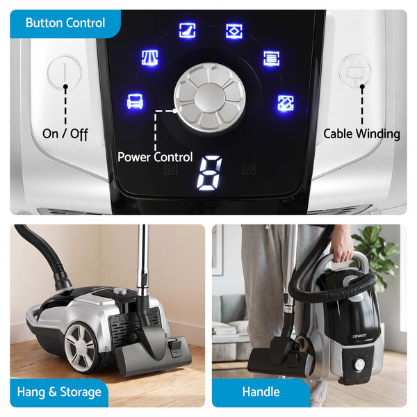 DEVANTI Bagged Vacuum Cleaner Powerful Suction for Carpet Wood Tile Floor Awezingly