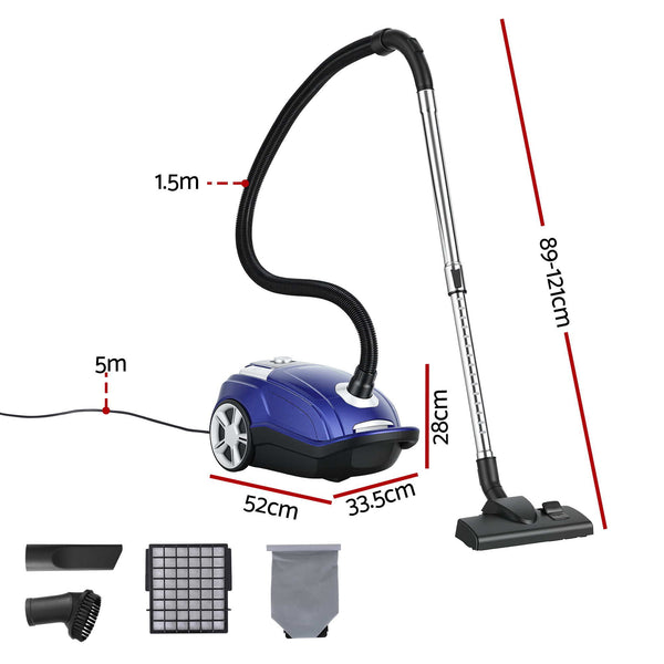 DEVANTI Bagged Vacuum Cleaner Powerful Suction for Carpet Wood Tile Floor Devanti