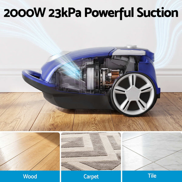 DEVANTI Bagged Vacuum Cleaner Powerful Suction for Carpet Wood Tile Floor Devanti