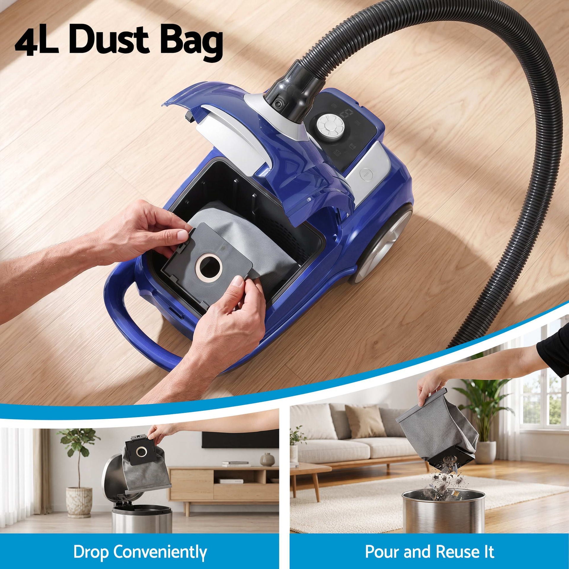 DEVANTI Bagged Vacuum Cleaner Powerful Suction for Carpet Wood Tile Floor Devanti