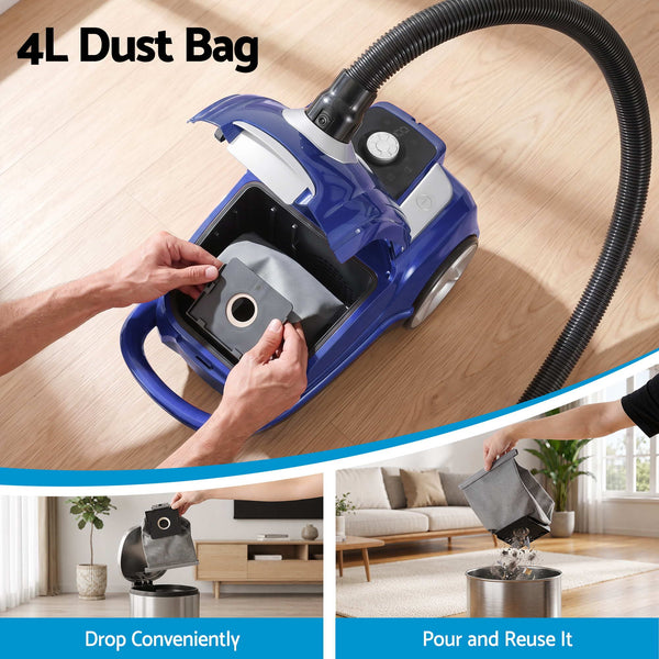 DEVANTI Bagged Vacuum Cleaner Powerful Suction for Carpet Wood Tile Floor Devanti