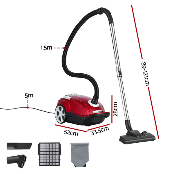 DEVANTI Bagged Vacuum Cleaner Powerful Suction for Carpet Wood Tile Floor Awezingly