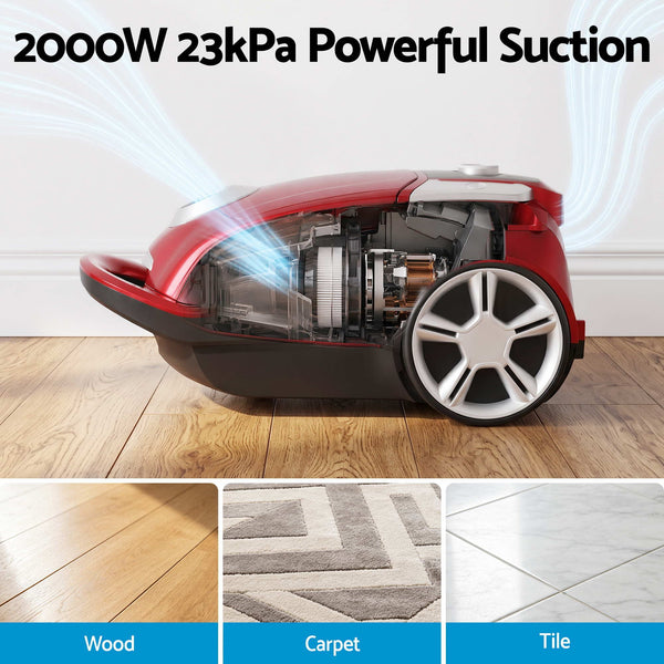 DEVANTI Bagged Vacuum Cleaner Powerful Suction for Carpet Wood Tile Floor Awezingly