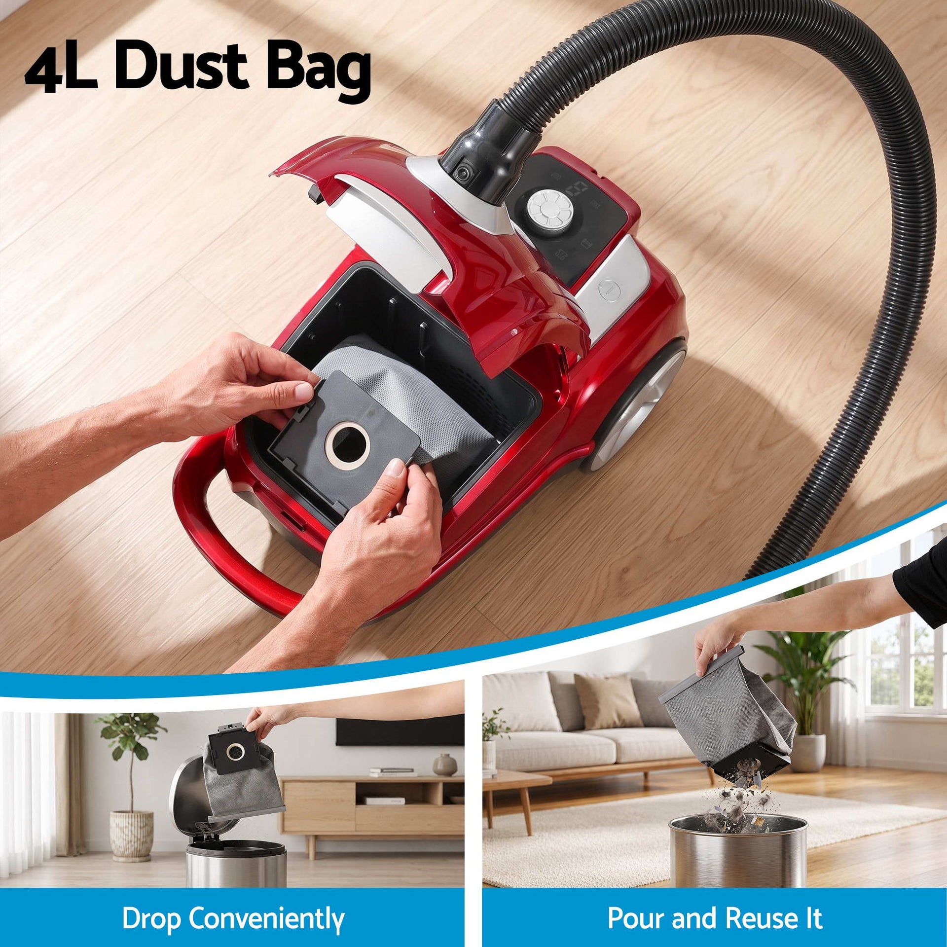 DEVANTI Bagged Vacuum Cleaner Powerful Suction for Carpet Wood Tile Floor Awezingly