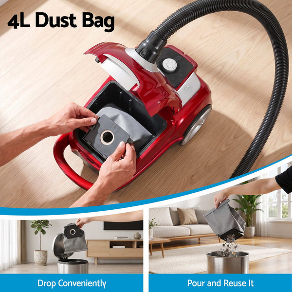 DEVANTI Bagged Vacuum Cleaner Powerful Suction for Carpet Wood Tile Floor Awezingly