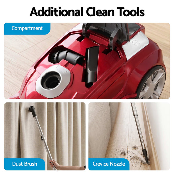 DEVANTI Bagged Vacuum Cleaner Powerful Suction for Carpet Wood Tile Floor Awezingly