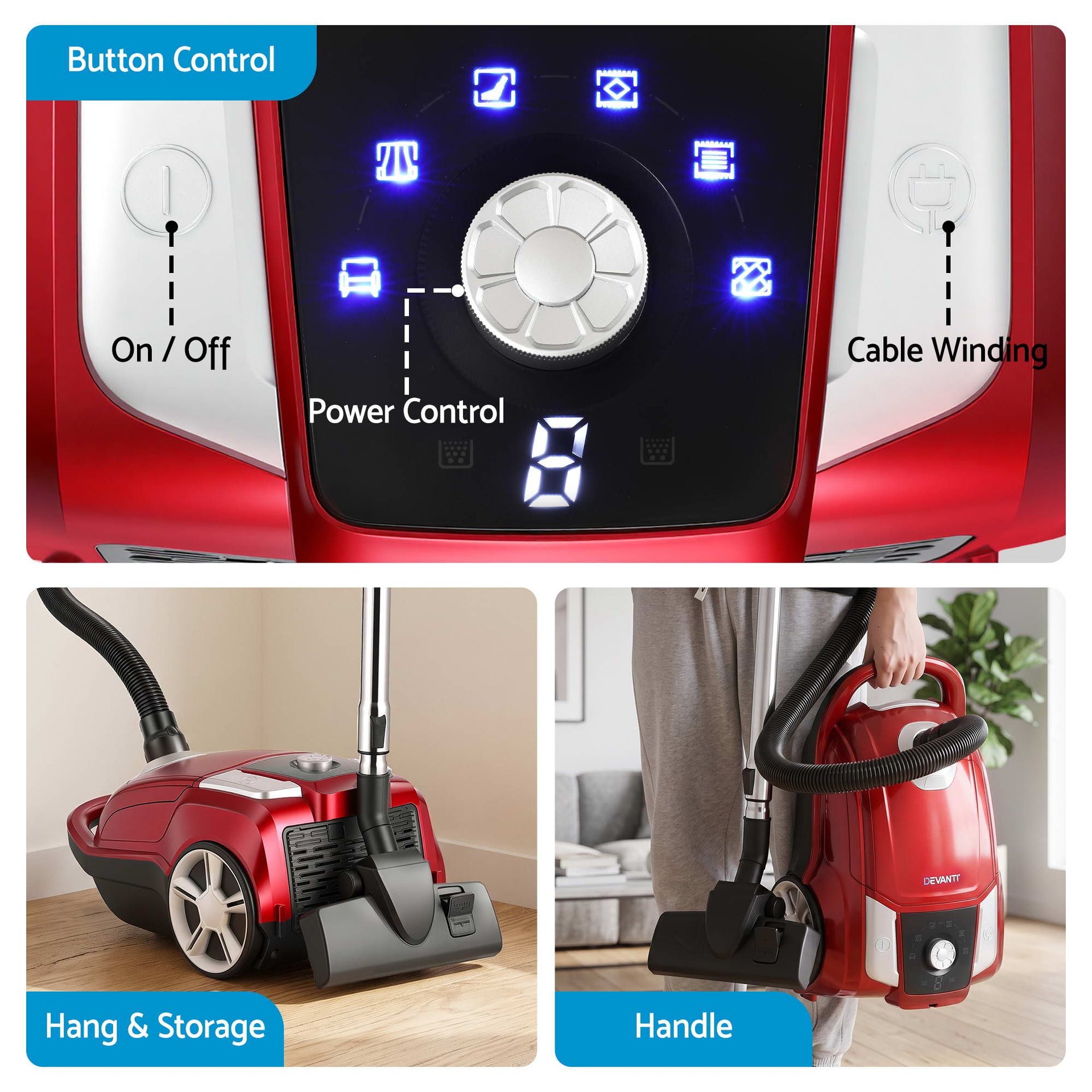 DEVANTI Bagged Vacuum Cleaner Powerful Suction for Carpet Wood Tile Floor Awezingly