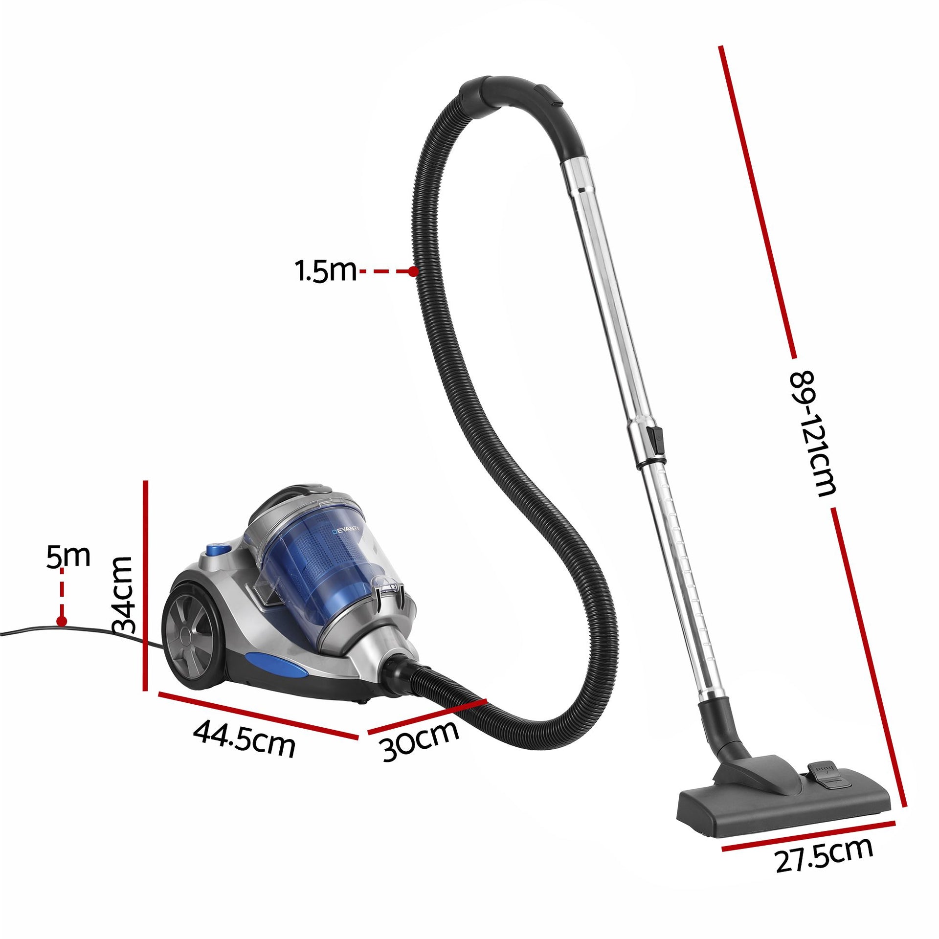 Devanti Vacuum Cleaner Bagless Canister 2000W 25kPa Powerful Suction 4L Awezingly