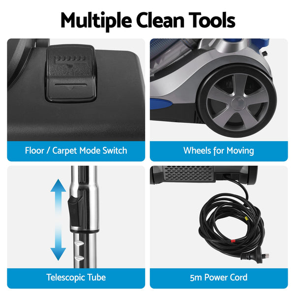Devanti Vacuum Cleaner Bagless Canister 2000W 25kPa Powerful Suction 4L Awezingly