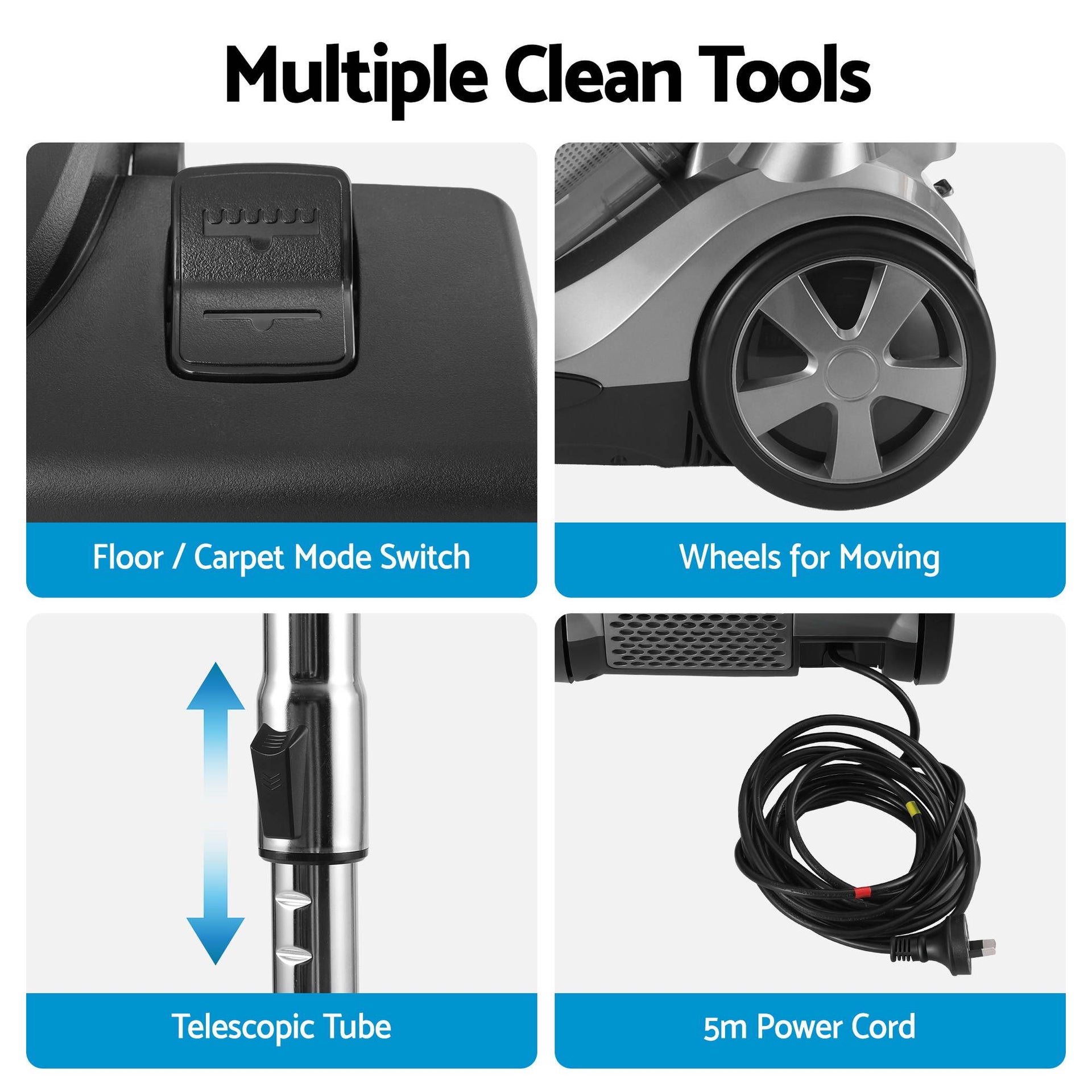 Devanti Vacuum Cleaner Bagless Canister 2000W 25kPa Powerful Suction 4L Awezingly
