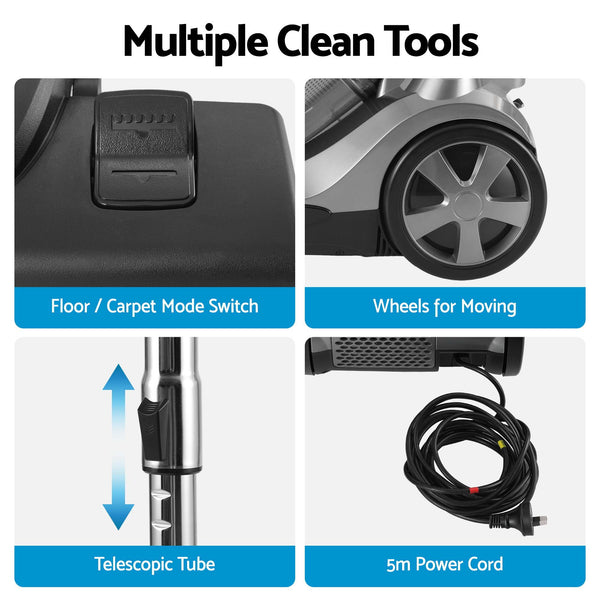 Devanti Vacuum Cleaner Bagless Canister 2000W 25kPa Powerful Suction 4L Awezingly