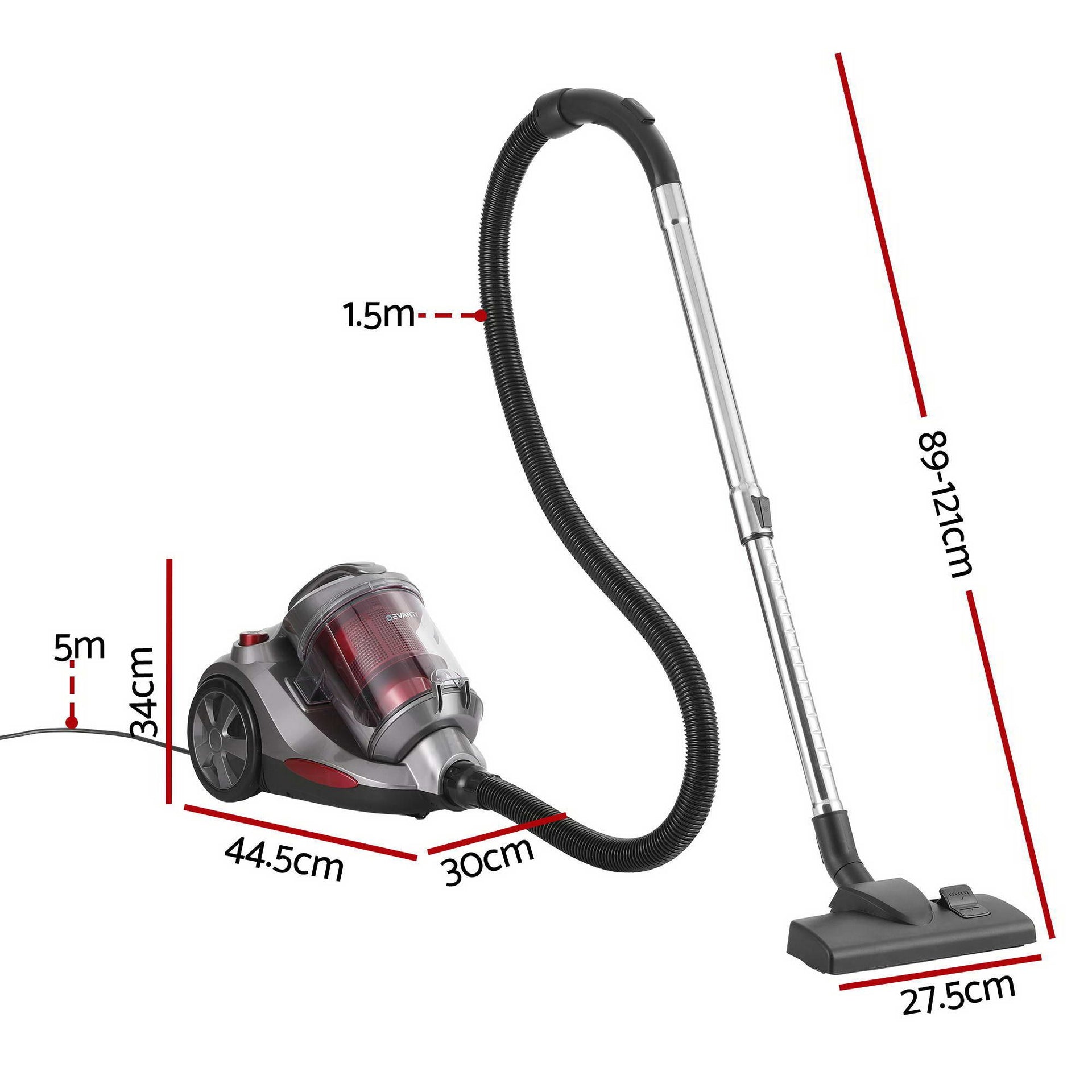 Devanti Vacuum Cleaner Bagless Canister 2000W 25kPa Powerful Suction 4L Awezingly