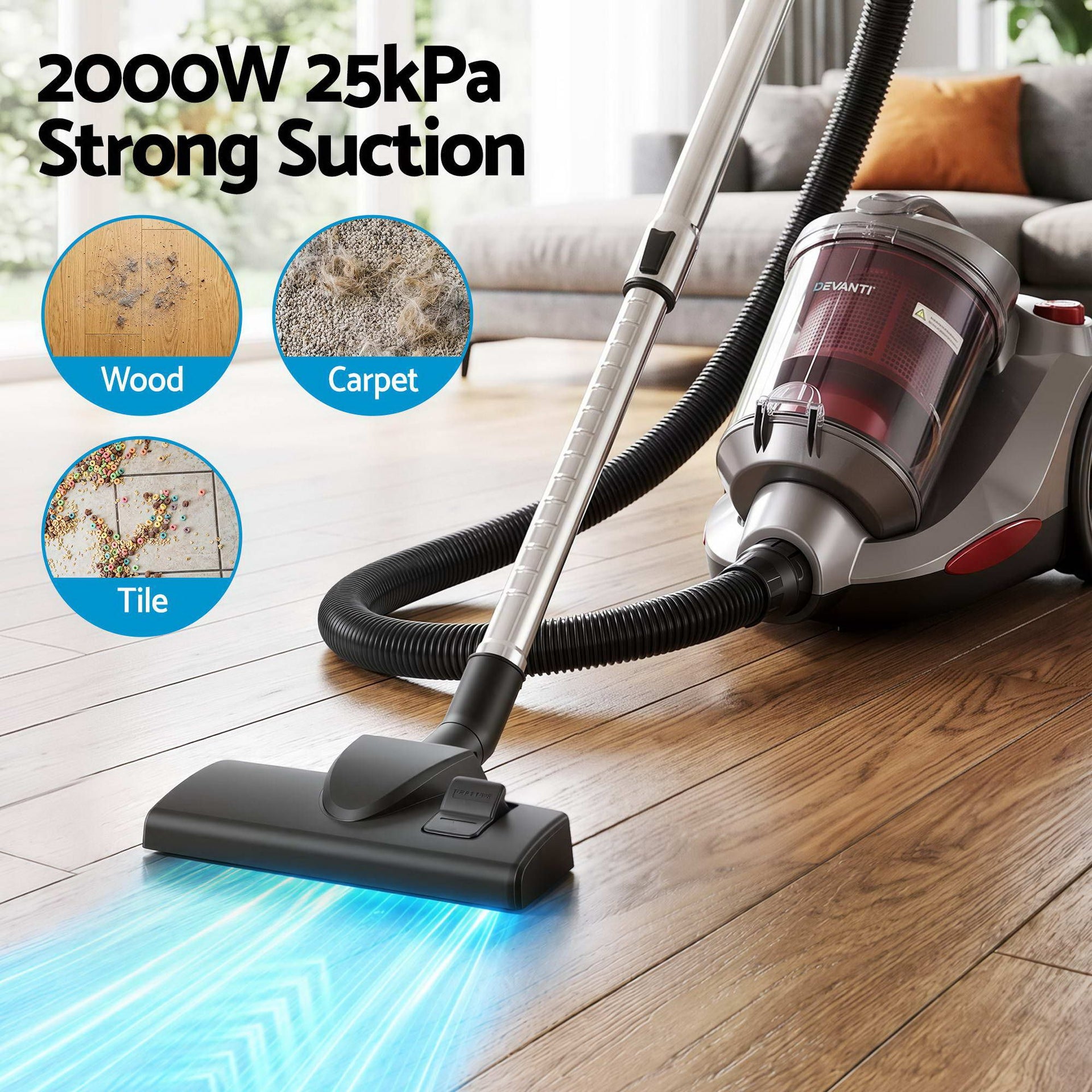 Devanti Vacuum Cleaner Bagless Canister 2000W 25kPa Powerful Suction 4L Awezingly