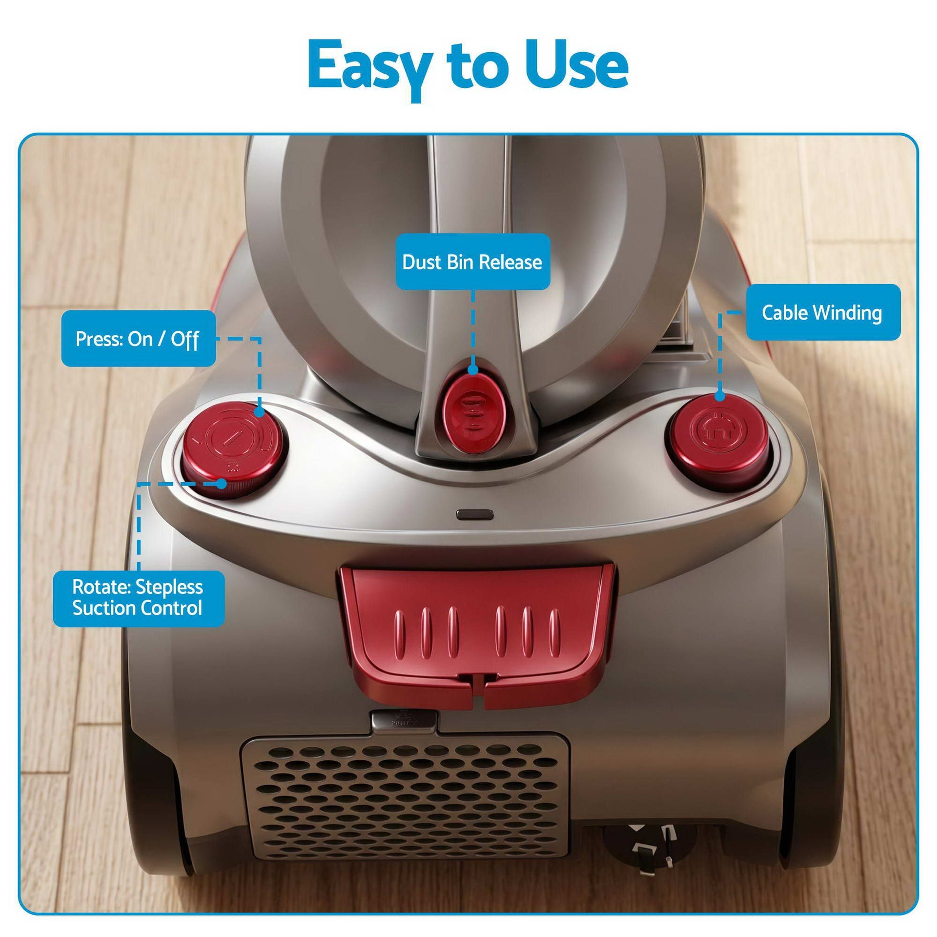 Devanti Vacuum Cleaner Bagless Canister 2000W 25kPa Powerful Suction 4L Awezingly