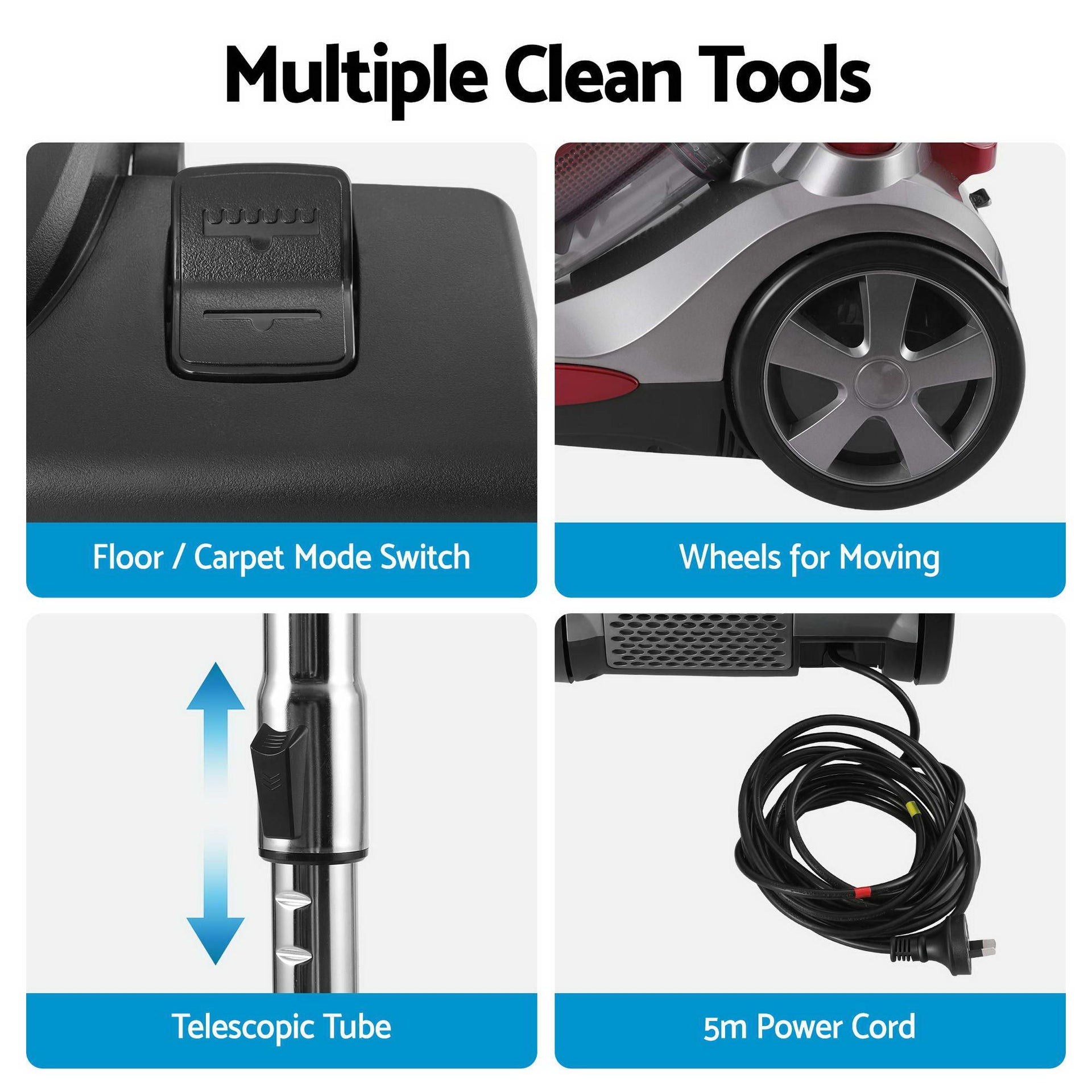 Devanti Vacuum Cleaner Bagless Canister 2000W 25kPa Powerful Suction 4L Awezingly