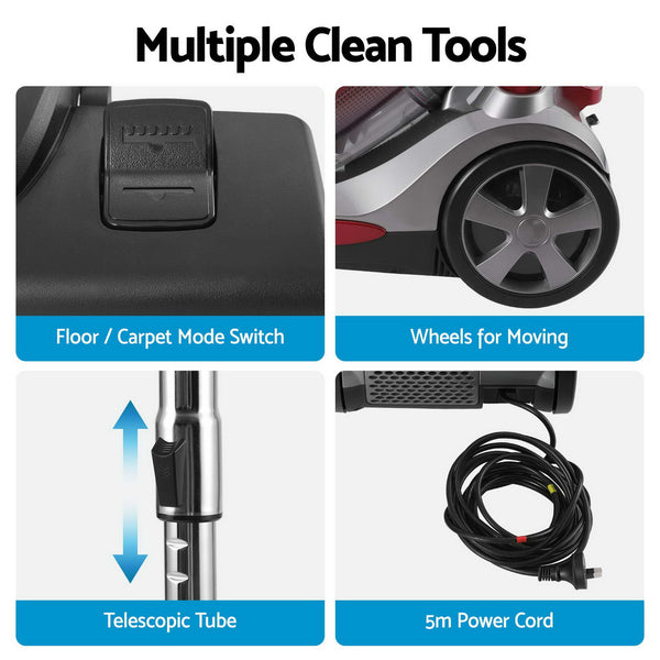 Devanti Vacuum Cleaner Bagless Canister 2000W 25kPa Powerful Suction 4L Awezingly